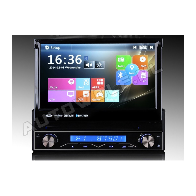 1 DIN 7 inch klapscherm autoradio met Navigatie, DVD, bluetooth